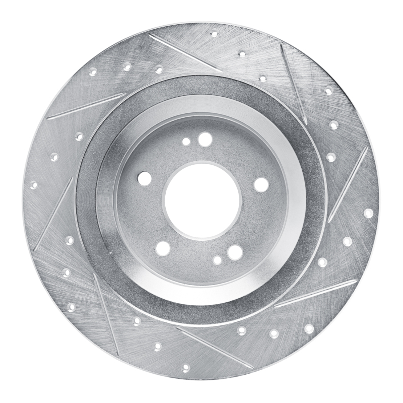 Hyundai Santa Fe Brake Rotor (1) - Rear Left - R1 Concepts - Drilled & Slotted - Silver - `22-`25